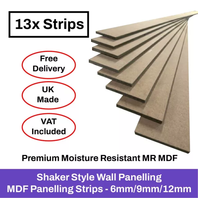 MDF PANELLING STRIPS DIY Wall Paneling Paintable Kit Shaker Style Wall