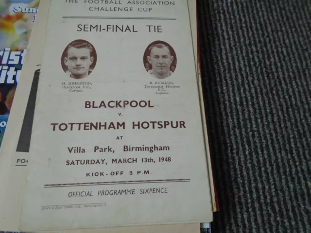 Blackpool V Tottenham Hotspur 1948 Fa Cup Semi Final @ Villa Park