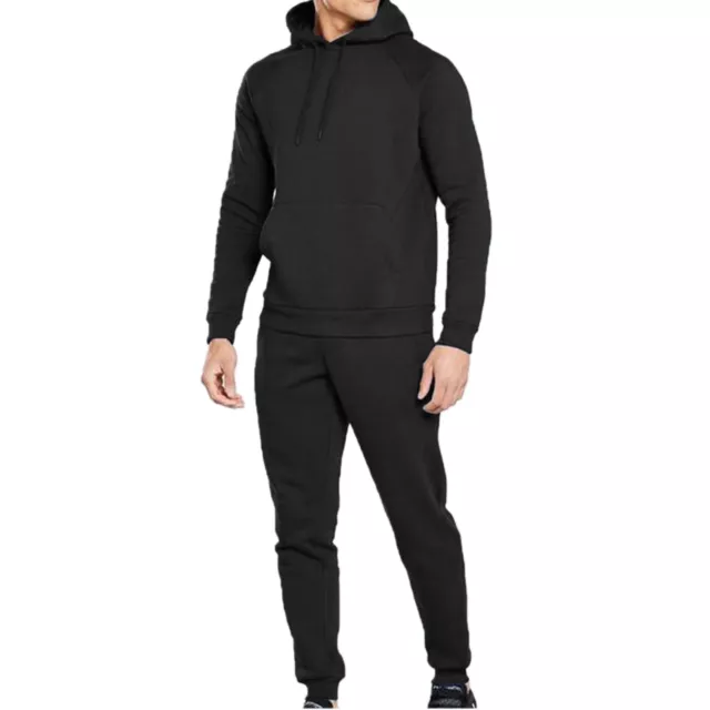 Tuta Uomo Invernale Felpata Completo Pantaloni e Felpa Cappuccio Nero Sport