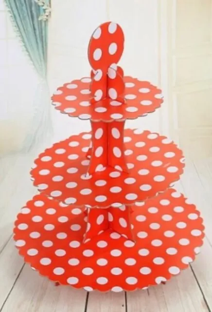 Red Polka Dot 3 Tier Cupcake - Muffin Stand -  Ideal Birthday Party  Decoration