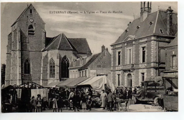ESTERNAY - Marne - CPA 51 - le Marché - place du marché - l'église - camion