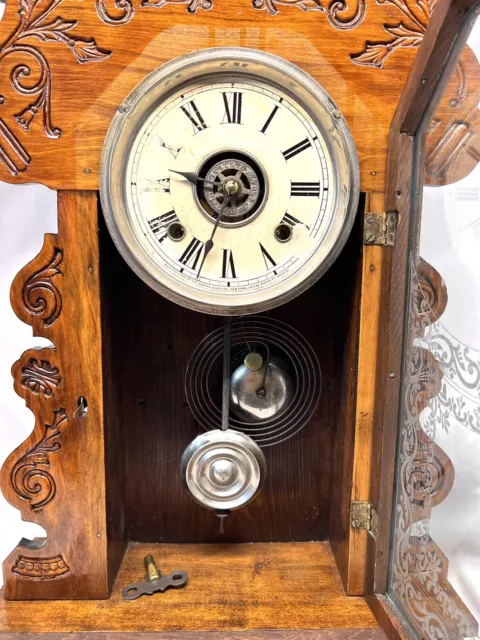 Ansonia Oak Kitchen 1880s Gingerbread Shelf Clock - 22.5" Serviced & tested 2