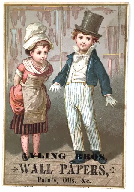Ayling Brothers Wall Papers, Paints, Oils Victorian Trade Card 1880s Girl Boy