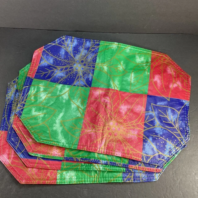 Juego de 4 manteles de vinilo Navidad 1980 rectangulares rojo verde azul flor de pascua