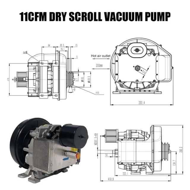 4.5HP Scroll Air Compressors Replacement Pump 115psi 11CFM for Manufacturing 4