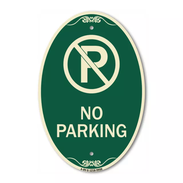 Designer Series Oval - No Parking Large | Green & Tan Heavy-Gauge Aluminum