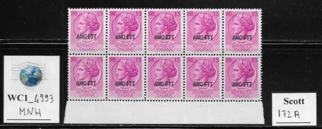 WC1_4993. TRIESTE FTT. Pane of 10 of 13 Lire SIRACUSANA stamp. Scott 172A. MNH