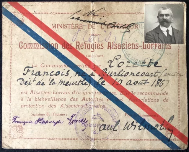 Carte de la Commission des réfugiés Alsaciens Lorrains vers 1910 Alsace Lorraine