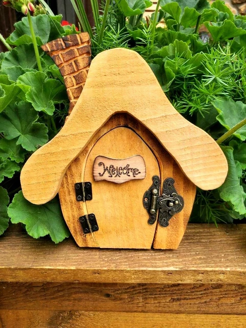 Hand Carved Wooden Tooth Fairy Gnome Elf  House Door With Working  Latch/Hinges