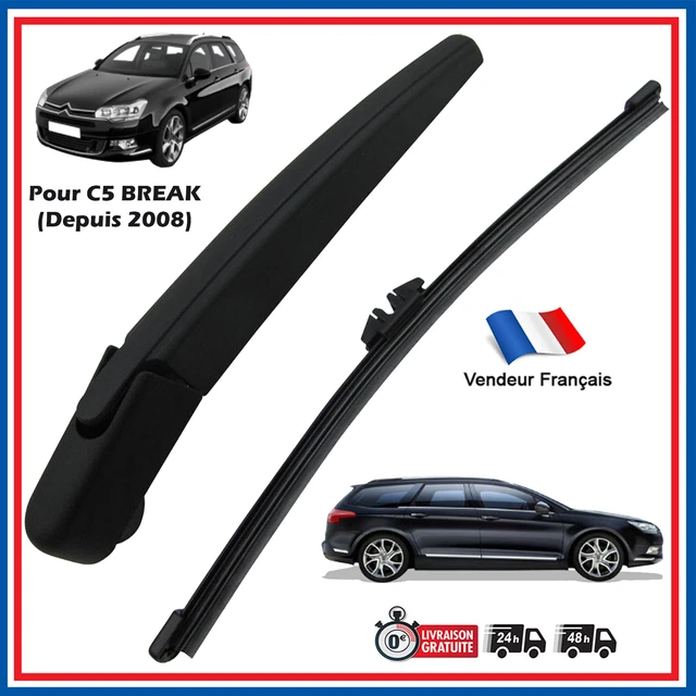 Bras Essuie-Glace Arrière + Balai Compatible Voiture - Ensemble Complet Noir 29,5 Cm Bras + 34,5 Cm Balai | Rechange Qualité Premium