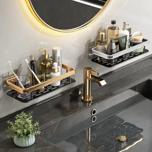 Schwarz selbstklebend Badezimmerregal Organizer platzsparendes Design mit Haken