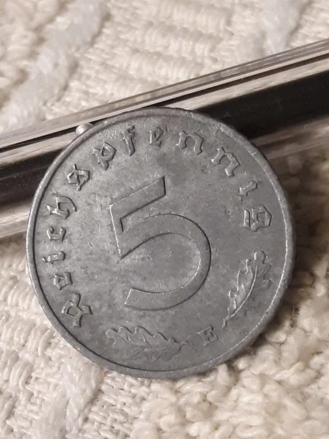 1940-E , WW2 German 5 Reichspfennig , WWII Era Heavily Circulated Coin