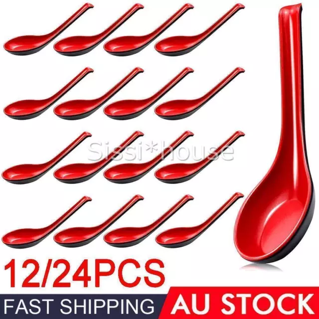 12-24X Soup Ramen Spoons Asian Chinese Utensils Long HandleHook Flatware AU