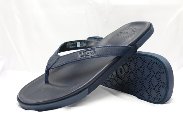 UGG Bennison II Blue Dark Sspphire Leather Flip Flops Mens Size 9 1132739 NIB
