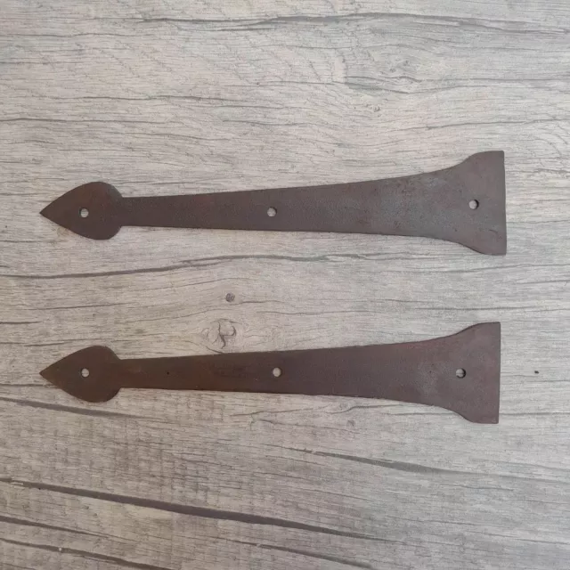 VTG iron handmade french german gothic gate door dummy hinges ornate rusty pair