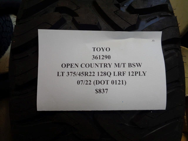1 New Tire Toyo Open Country Mt Bsw 375 45 22 128Q Lrf 12Ply 361290