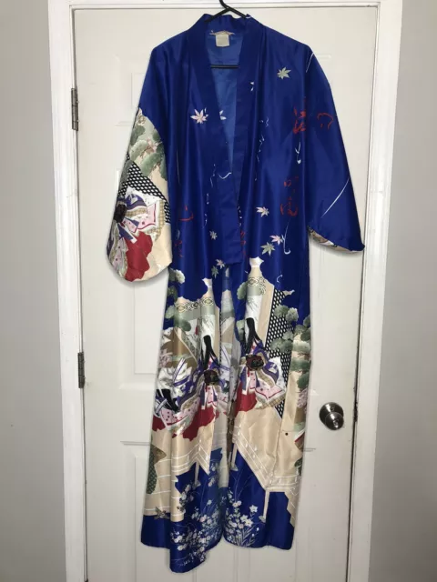 Vintage Women’s Blue White Japanese Kimono Yukata Haori Costume Geisha Dress Obi