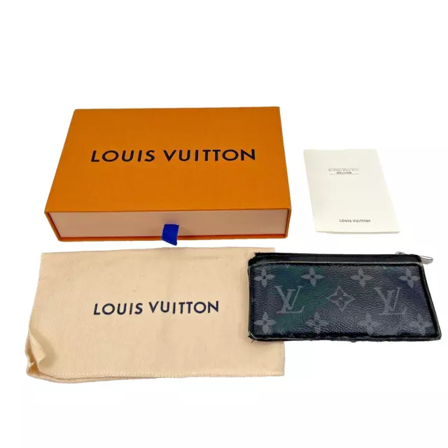 Louis Vuitton Monogram Eclipse M30271 Taiga Coin Card Holder Coin Case w/Box