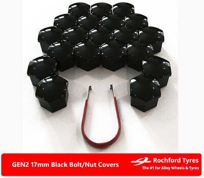 Black Wheel Bolt Nut Covers GEN2 17mm For Renault Clio Sport RS [Mk4] 13-17