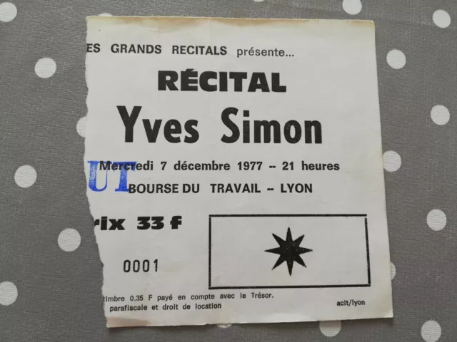 ticket stub place billet concert France lyon Yves Simon 07.12.1977