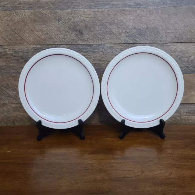 Set 2 Syracuse China Red Band Rim Cardinal Lines 9 1/2" Dinner Plates