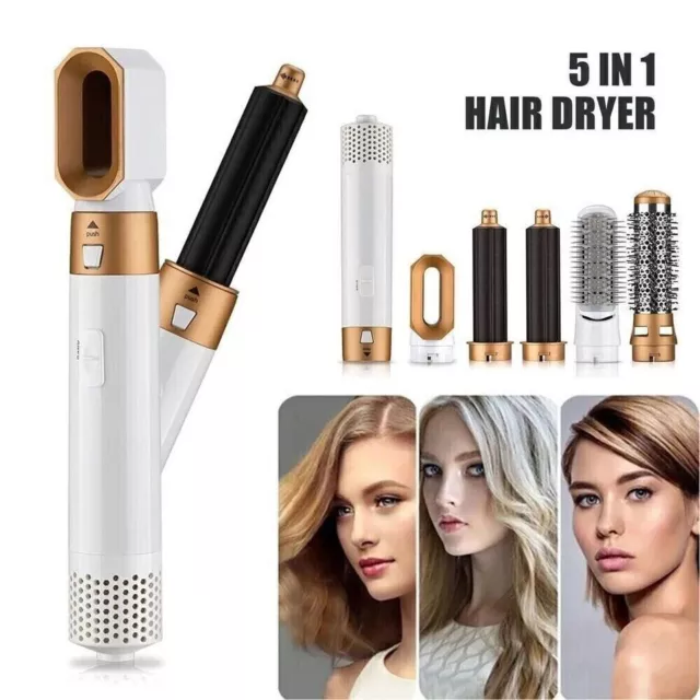 5 in 1 Professional Hair Styler Curler Straightner Hot Air Brush Gold White