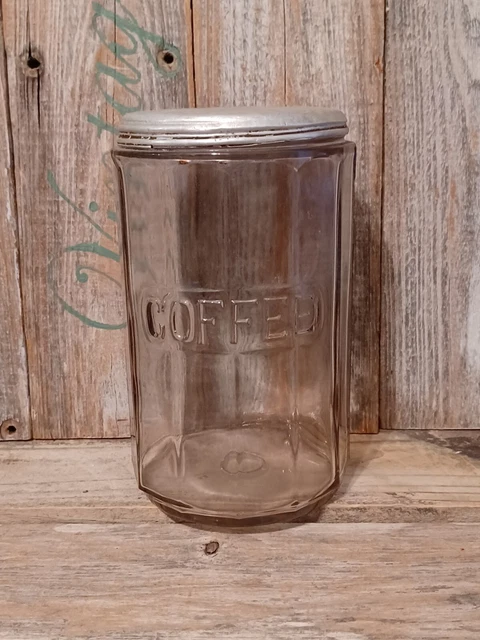 Vintage Hoosier Cabinet Ribbed Embossed Coffee Canister Clear Glass Lid**** Read