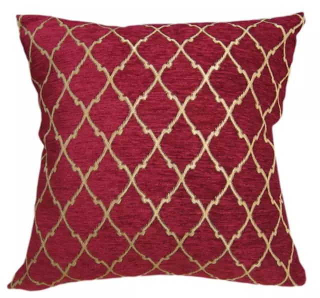 Wd26Ba Gold on Red Damask Chenille Check Throw Cushion Cover/Pillow Case *Size