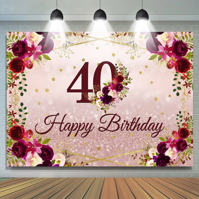 Round Pink Theme Happy 40th Birthday Backdrop For Women