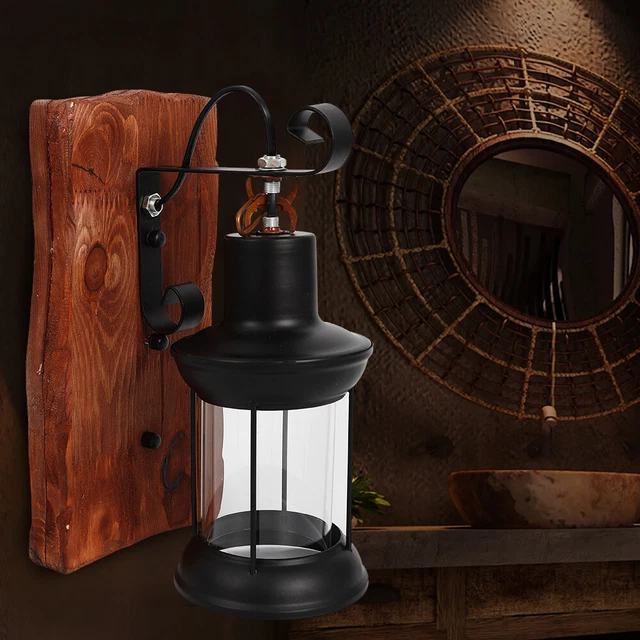 Antik Retro Industriell Holz Wandleuchte Wand Lampe Rustikal Bar HD 220V