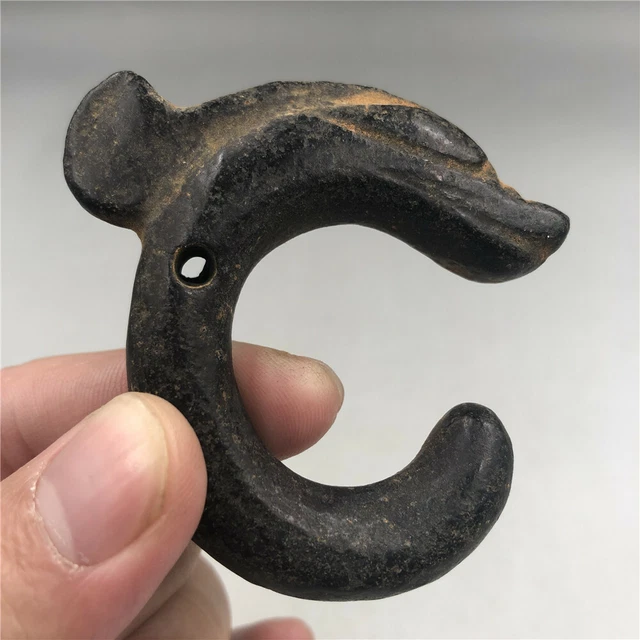 2" Chinese Old Hongshan Culture Jade Meteorite Carved Dragon Pig Pendant Statue