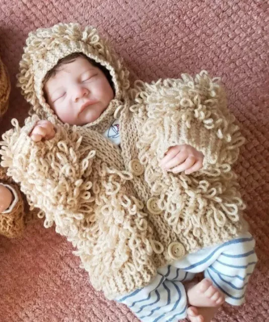 Newborn baby girls Hand Knitted crochet hat and cardigan  Brown Loopy Knit