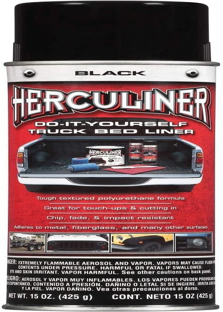 Herculiner Aerosol Spray Truck Bed Liner, 15 Ounce Spray Can, Black, Textured, S