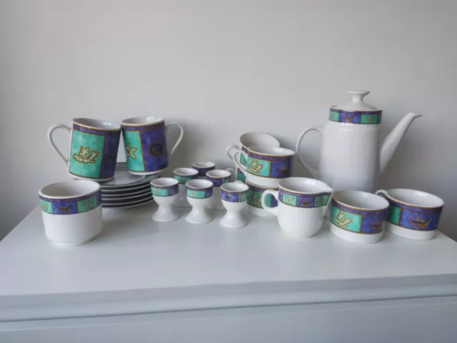 Vintage Royal Norfolk Sea Blue Breakfast Coffee Cups Mugs Plates Teapot Set of23