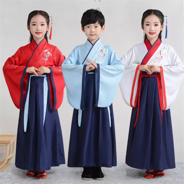 Bambino Bambina Cinese Uniforme Hanfu Ttang Abito Ricamato Antico Palco Costume