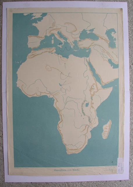 Wandkarte Umrisskarte von Afrika 1939 Der Praktische Schulmann vintage 64x92cm