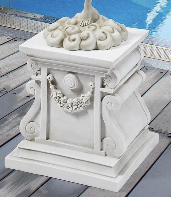 Large Faux Stone Statue Base Garden Plinth Pedestal Decor Scroll Edge Statuary