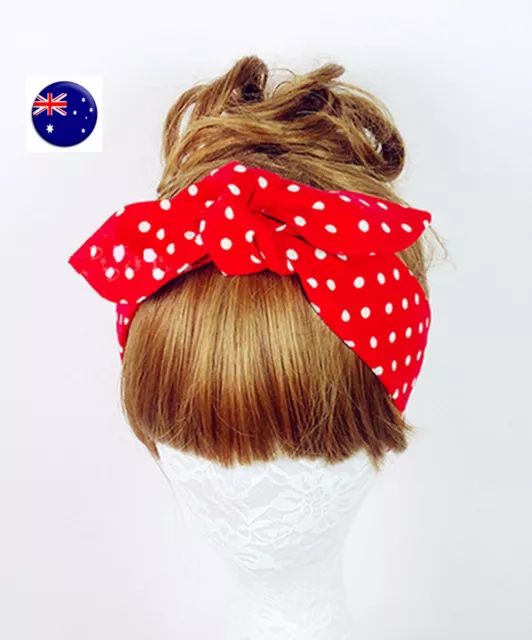 Women Girl Retro Vintage Boho bohemian Polka Dot bow scarf Hair head band tie up