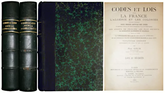 CODES ET LOIS POUR LA FRANCE, L'ALGERIE & LES COLONIES 2 vol P. Colin 1927 Droit