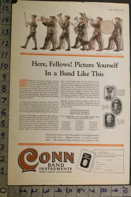 1924 Conn Music Band Instrument Marine Military Boy Scout Sousa Gross Ad [[Sku]