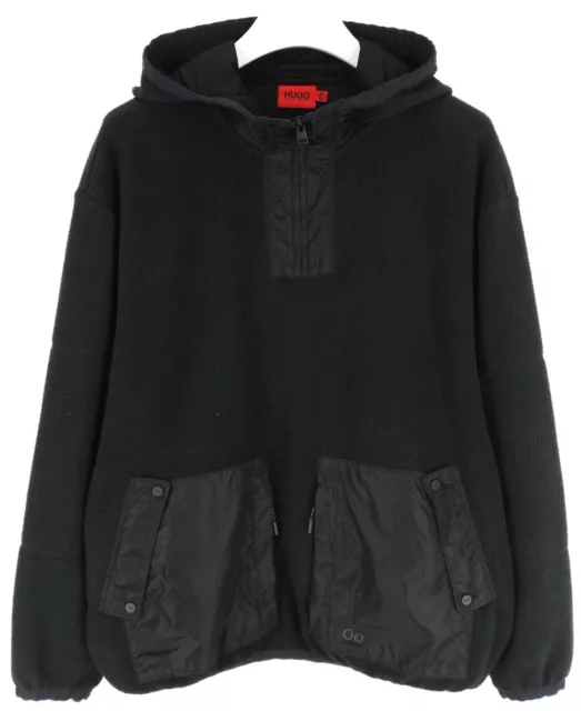 Hugo Boss Daymans Felpa con Cappuccio Uomo Grande Pullover Pile Mezza Zip Nero