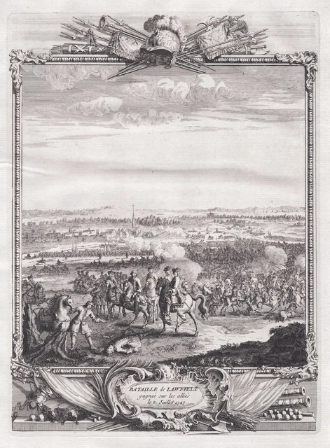 Bataille de Lauffeld Riemst Hesbaye Vlaanderen Belgique gravure engraving 1760