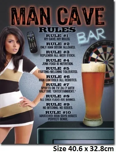 Man Cave Rules Tin Sign 1713  Made in USA Not Smaller Fake Chinese Counterfeit