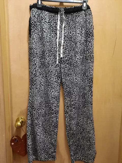 Dkny Women's Summer Pants Fashion Knit Cotton Nimale Print White Black Size L