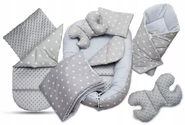 Baby 6pc Double-sided Soft Cocoon Infant Sleep Nest Bed Cushion SMALL STARS GREY