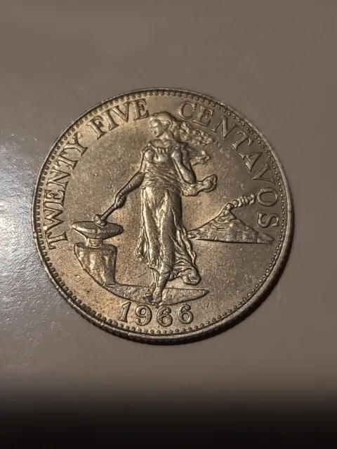 PHILIPPINES 1966 Twenty Five Centavos Cent Republic Coin-FREE SHIPPING!
