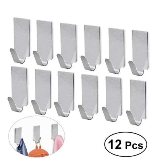 12pcs Wall Door Self Adhesive Hooks Hanger For Key Clothes Coat Hat Bags Towel