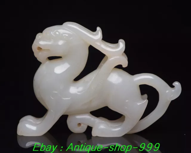 3" Old Chinese Han Dynasty Natural Hetian Jade Fengshui 12 Zodiac Dragon Statue