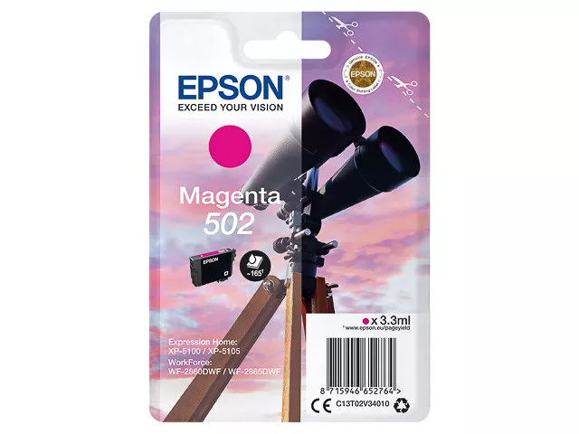 CARTOUCHE EPSON JUMELLES 502 MAGENTA T02V3 / rouge pas noir noire jaune cyan xl