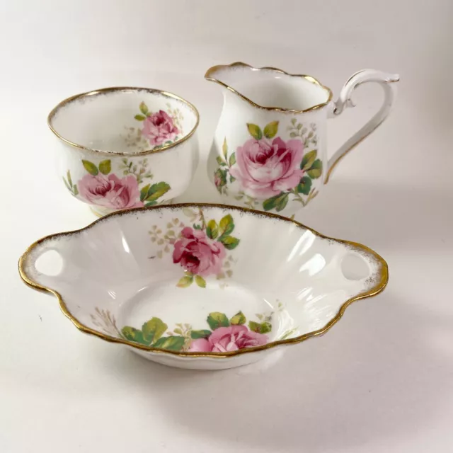 Royal Albert American Beauty Small Creamer And Open Sugar Bowl , nut Tray